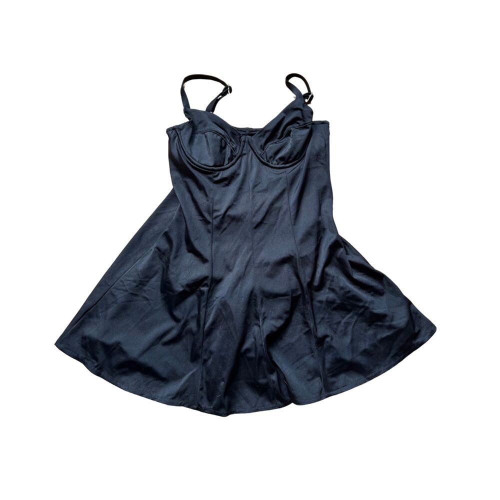 Land's End Black Swim Dress Full Swimsuit With Bottoms Size 18 Long Slimming